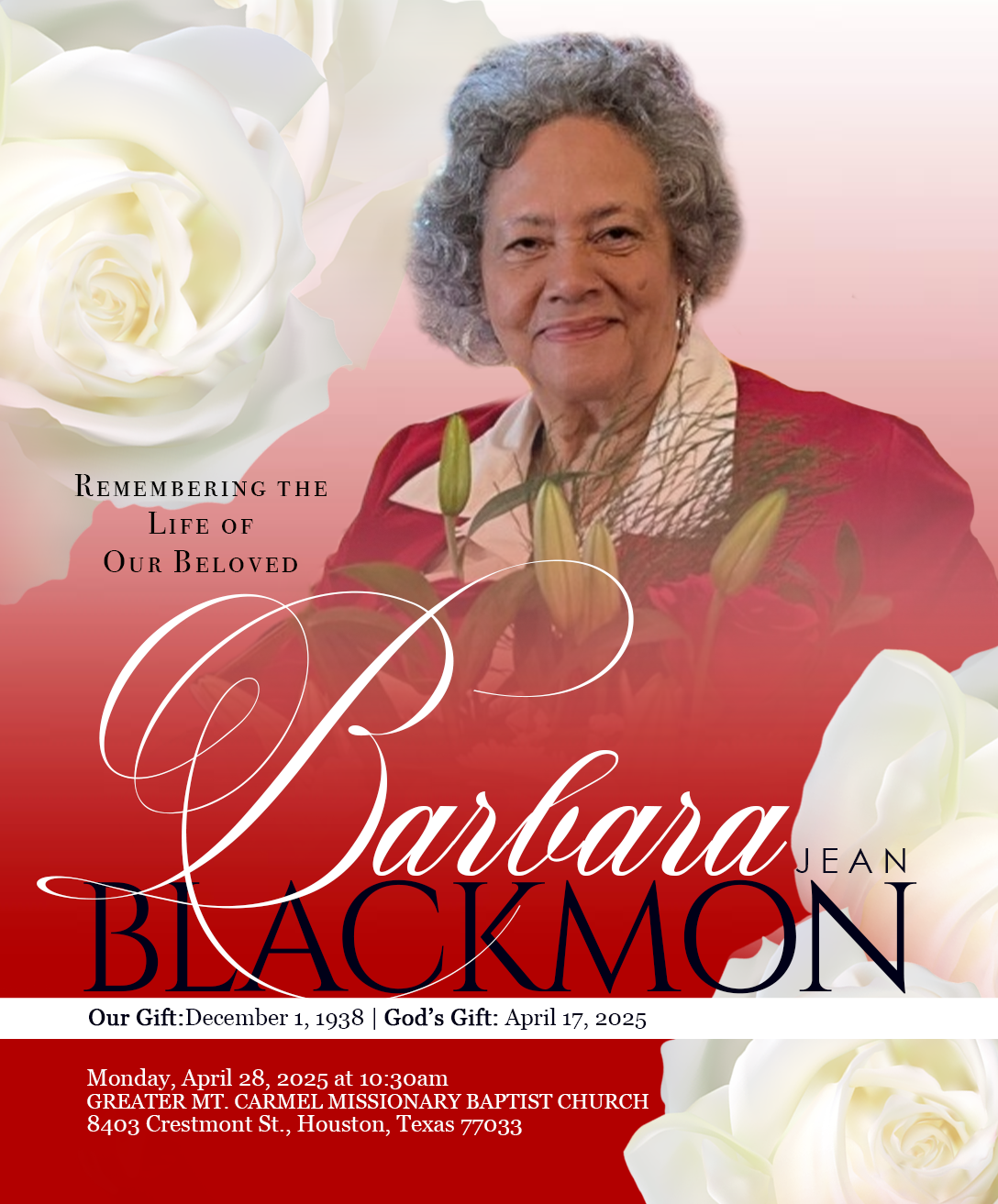 BARBARA BALCKMON 1938 – 2025 BARBARA BALCKMON 1938 – 2025